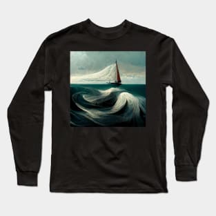 Boat sailing on violent waves Long Sleeve T-Shirt